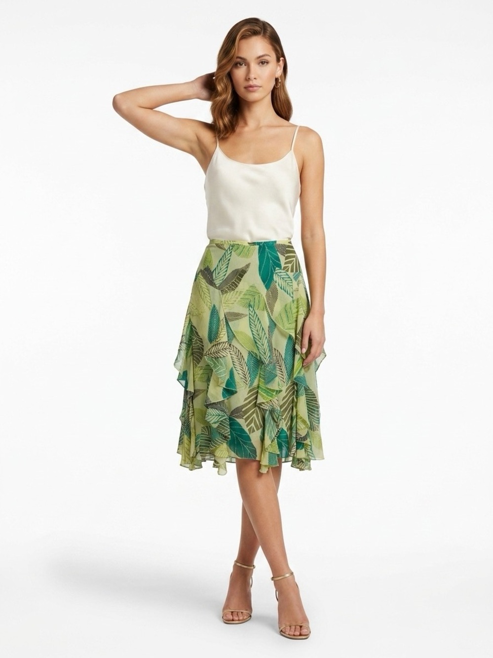 Signature by Robbie Bee Vintage Womens Sz 10 Skirt Green w ruffles Euro-Summer